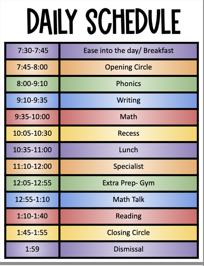 Daily Schedule- Extra Prep
